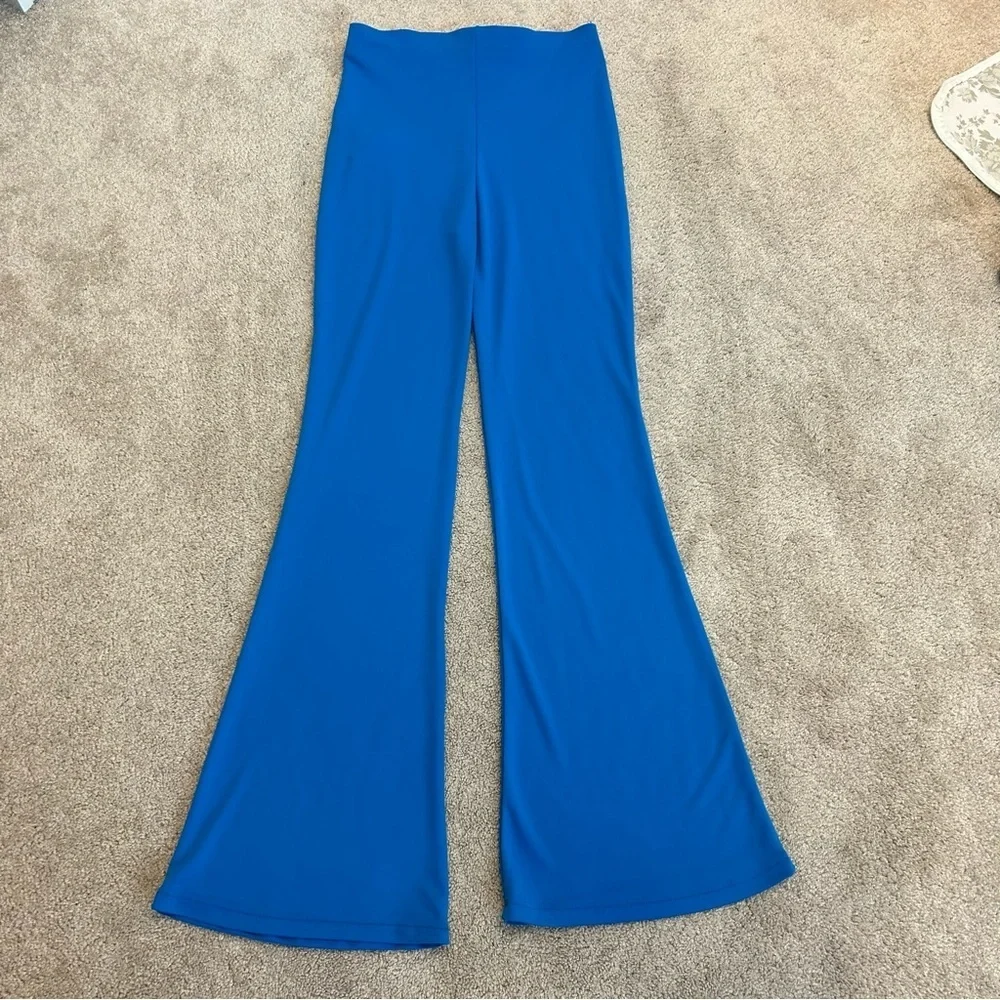 Zara blue stretchy high waisted flare pull on pants Sz M NWT - Picture 5 of 14